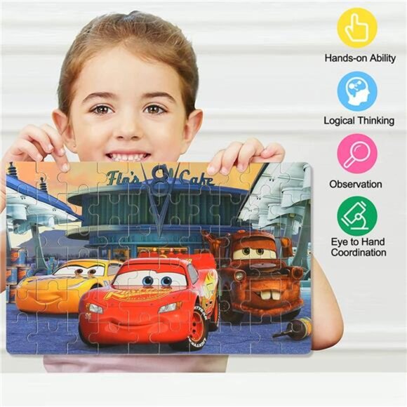 Car Jigsaw Puzzles in a Metal Box 60 Pieces Lightning Jigsaw Puzzle for Kids - Picture 4 of 7